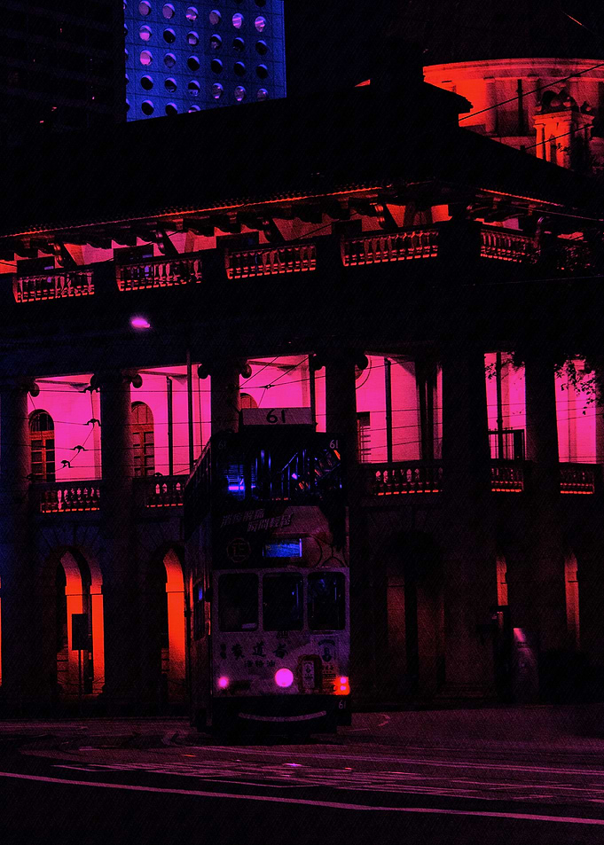 Night Tram in Hong Kong