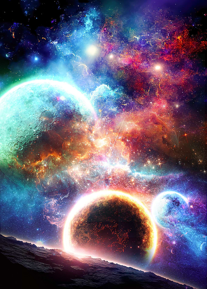 Cosmic Nebula with Planets