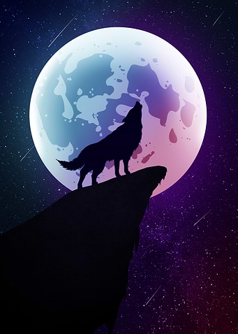 Wolf Howling at the Moon