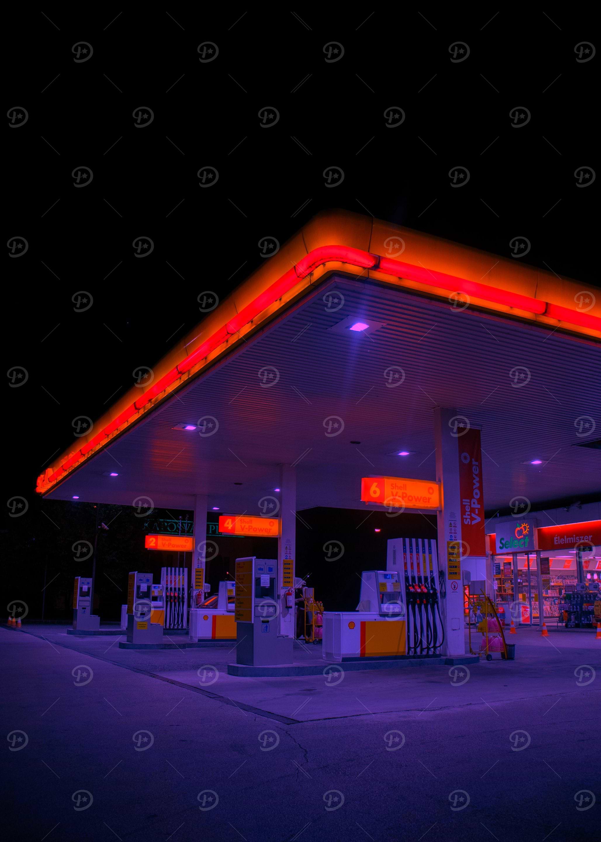 Gas Station at Night