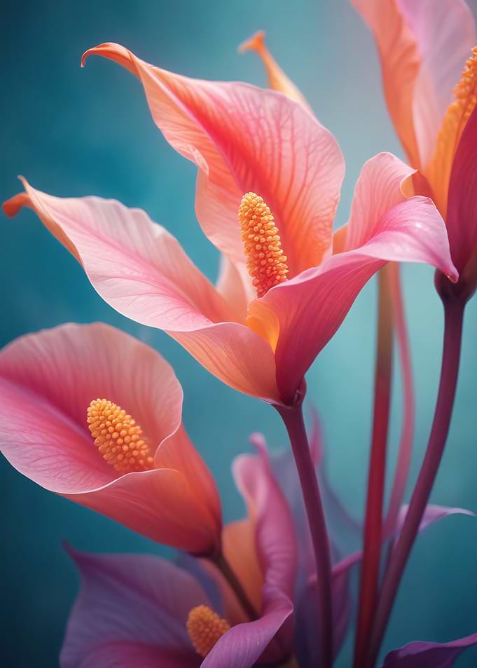 Pink Arums, Yellow Purple Hues