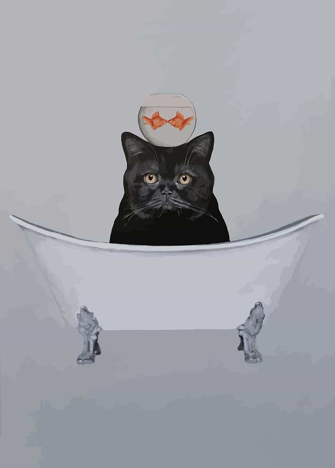 Black Cat in Bathtub