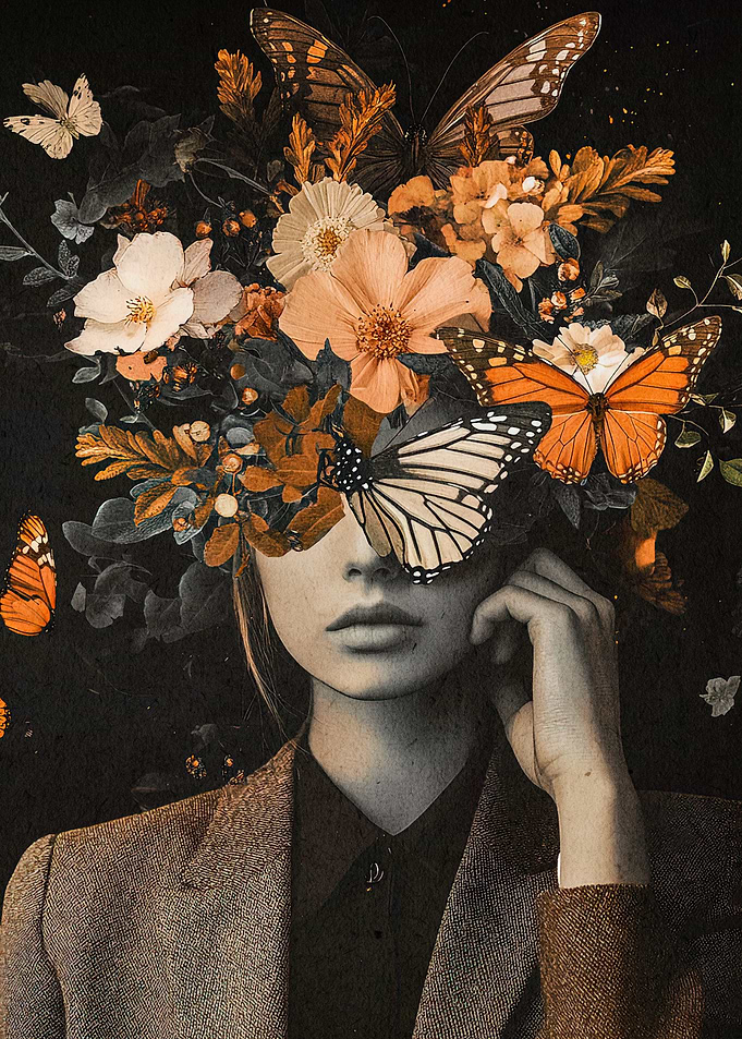 Woman Butterfly Flowers