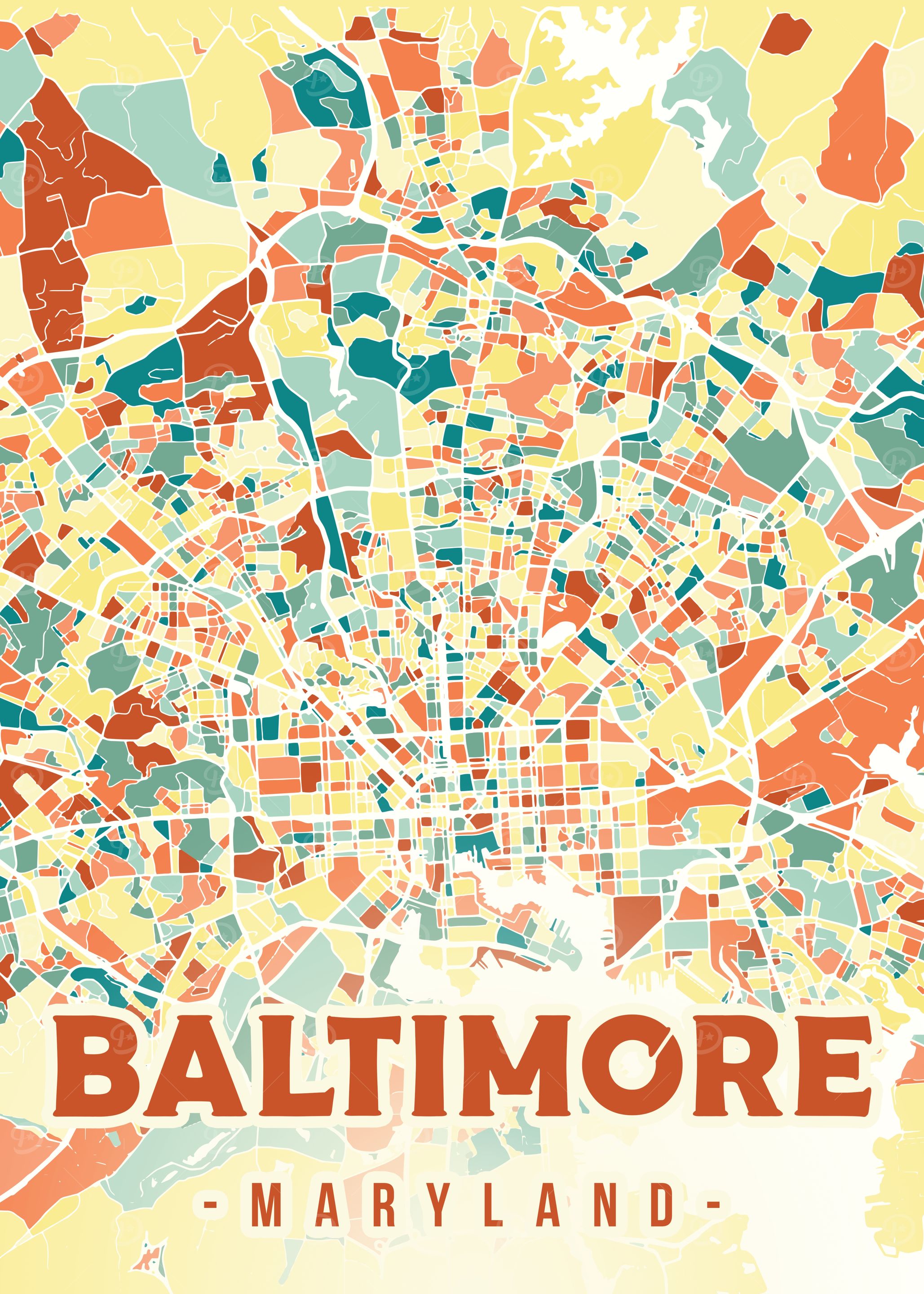 Colorful Baltimore City Map