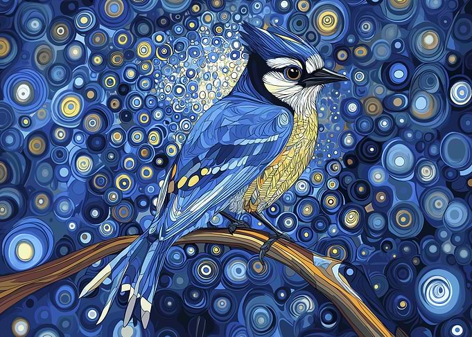 Blue Jay in a Starry Night