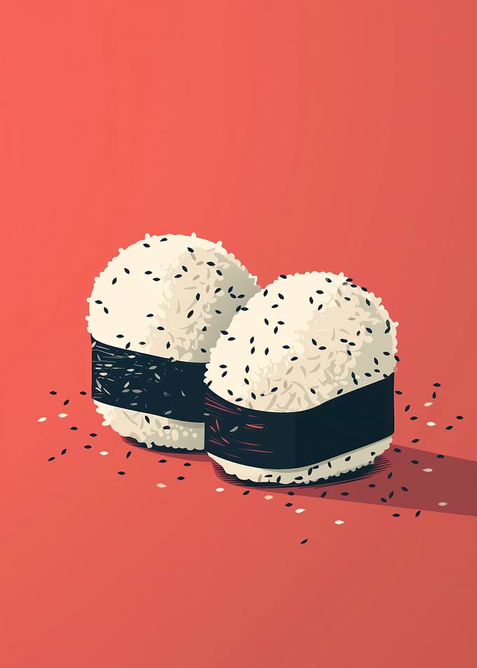 Two Onigiri with Sesame Seeds