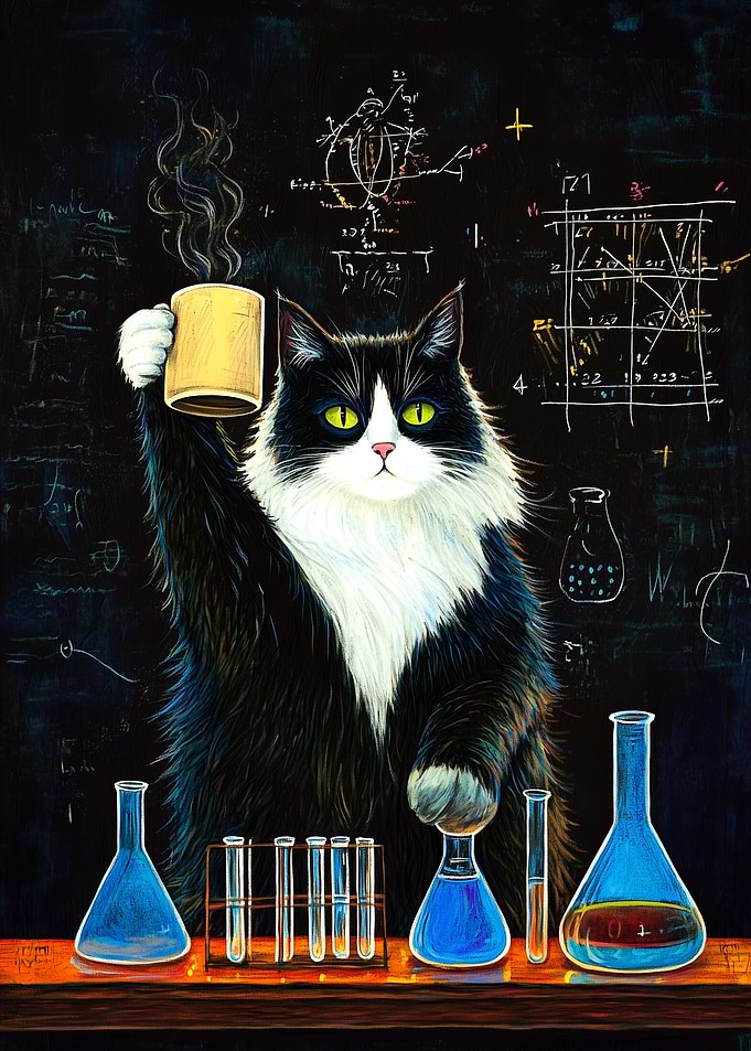Cat Scientist with Coffee