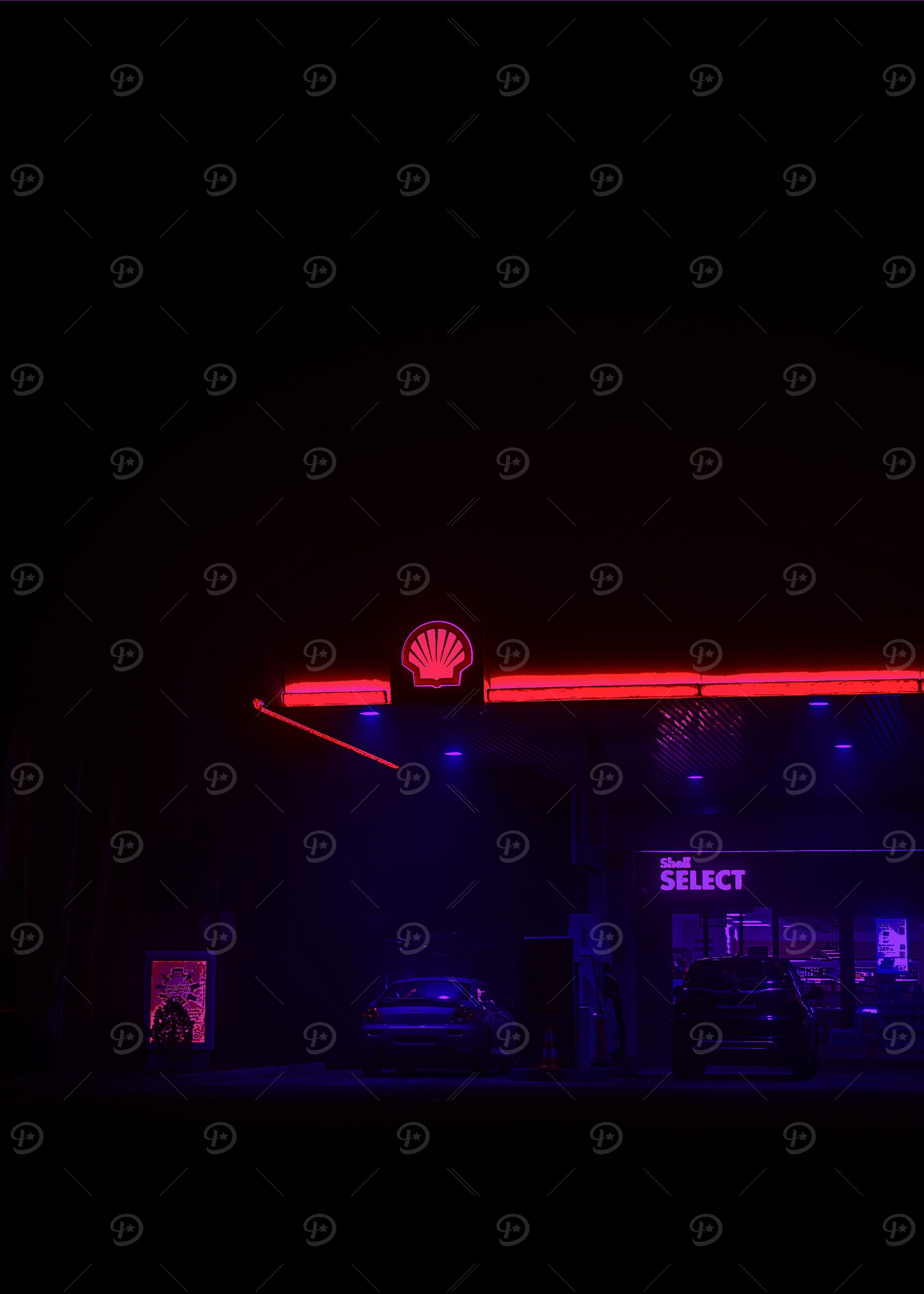 Neon Gas Station at Night