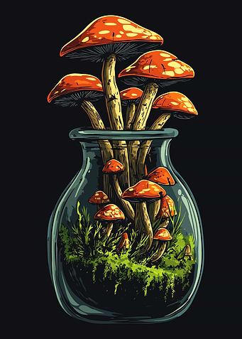 Goblincore - Mushrooms in a Jar