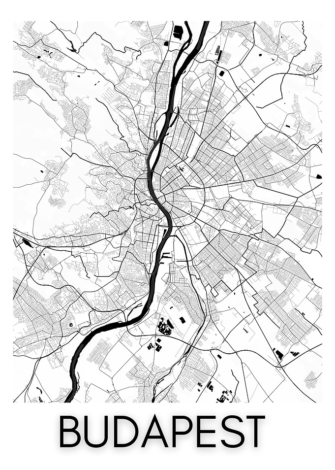 Black and White Budapest City Map
