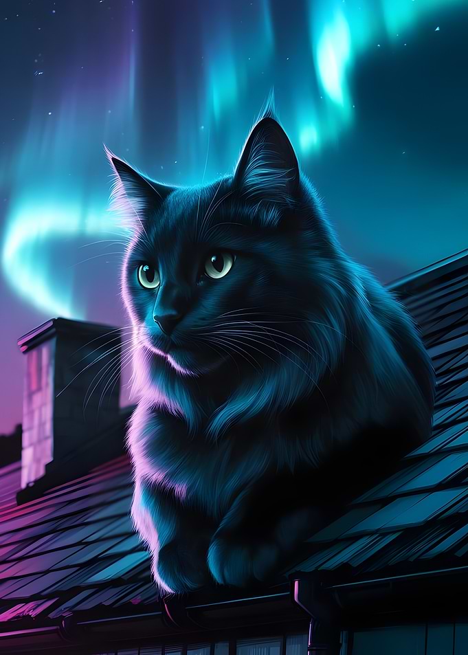 Cat Under Aurora Borealis