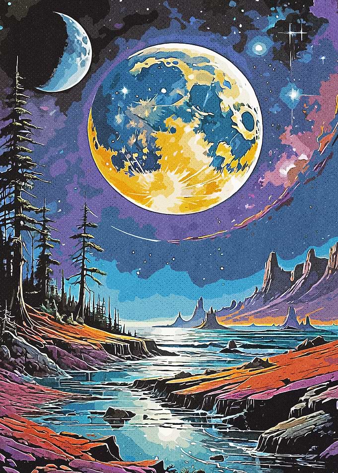 Alien Landscape with Moons