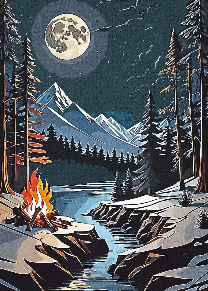 Campfire Under the Moon