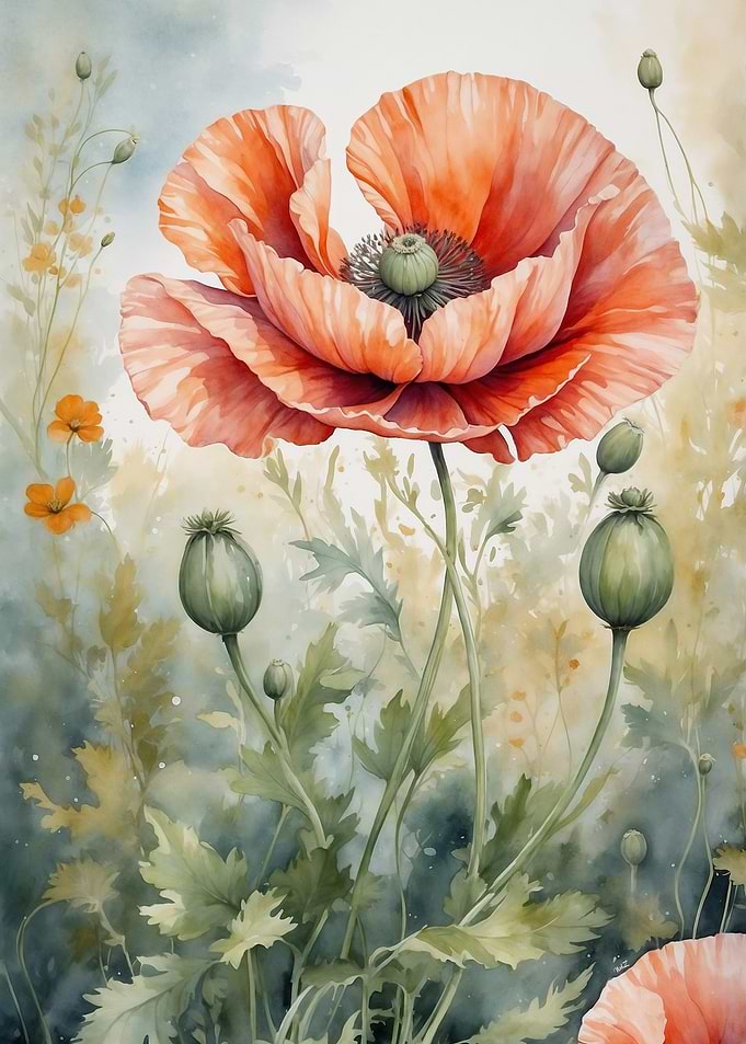 Watercolor Poppy Flower
