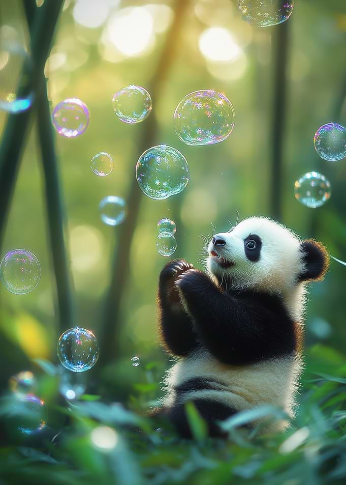 Panda Playing with Bubbles