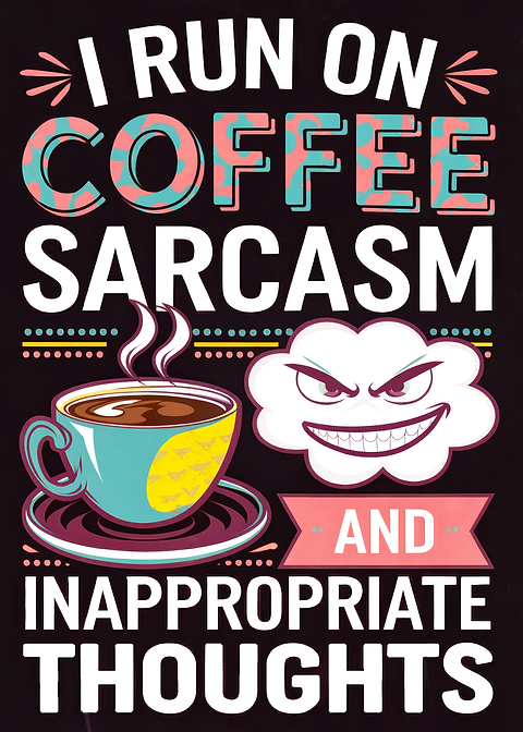 Coffee, Sarcasm, Thoughts — metal poster wall art