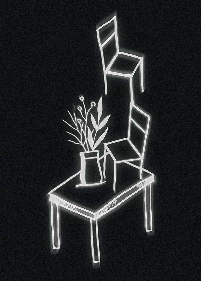 White Line Art Table and Chairs