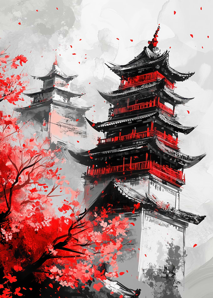 Japanese Pagoda Painting