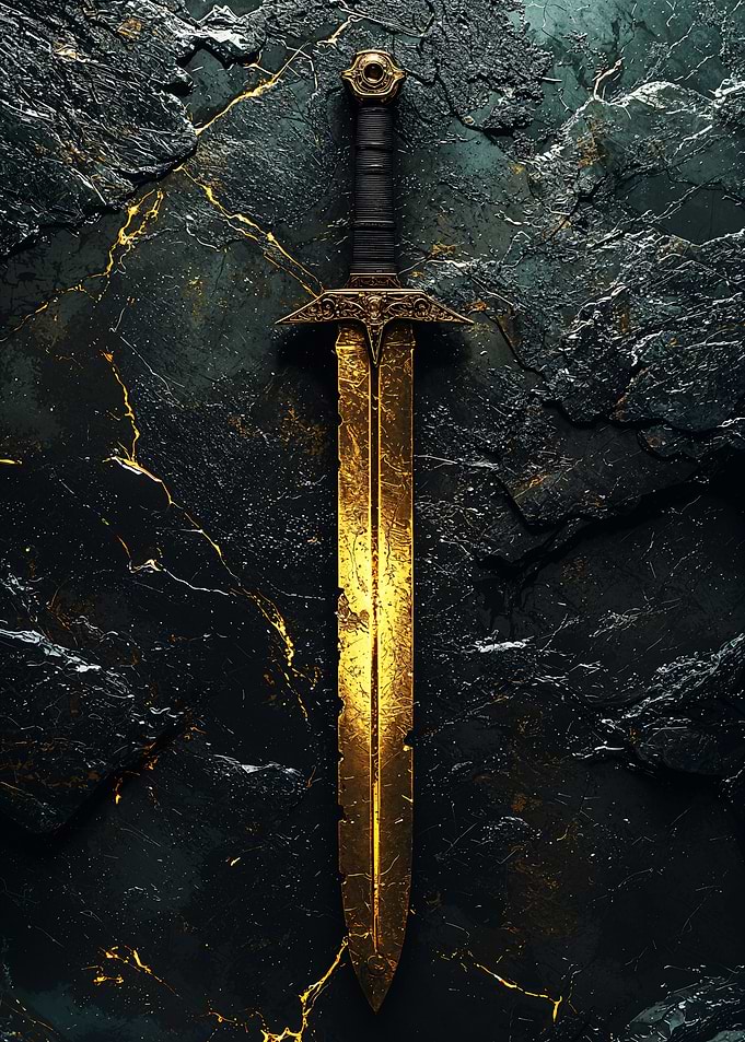 Golden Sword on Dark Stone