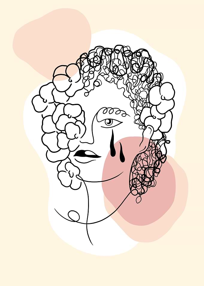 Line Art Portrait with Flowers