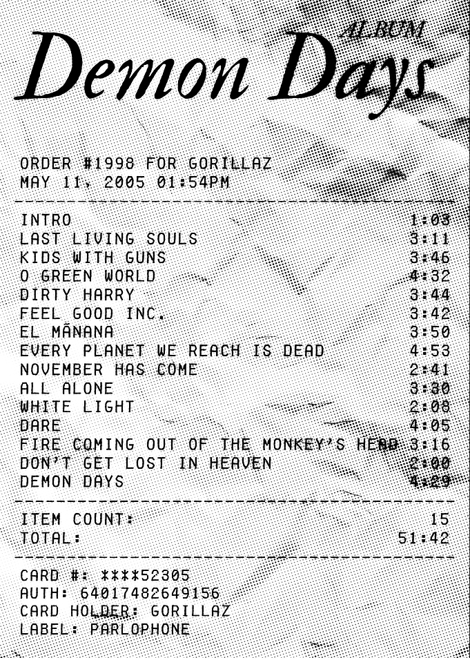 Gorillaz Demon Days Receipt