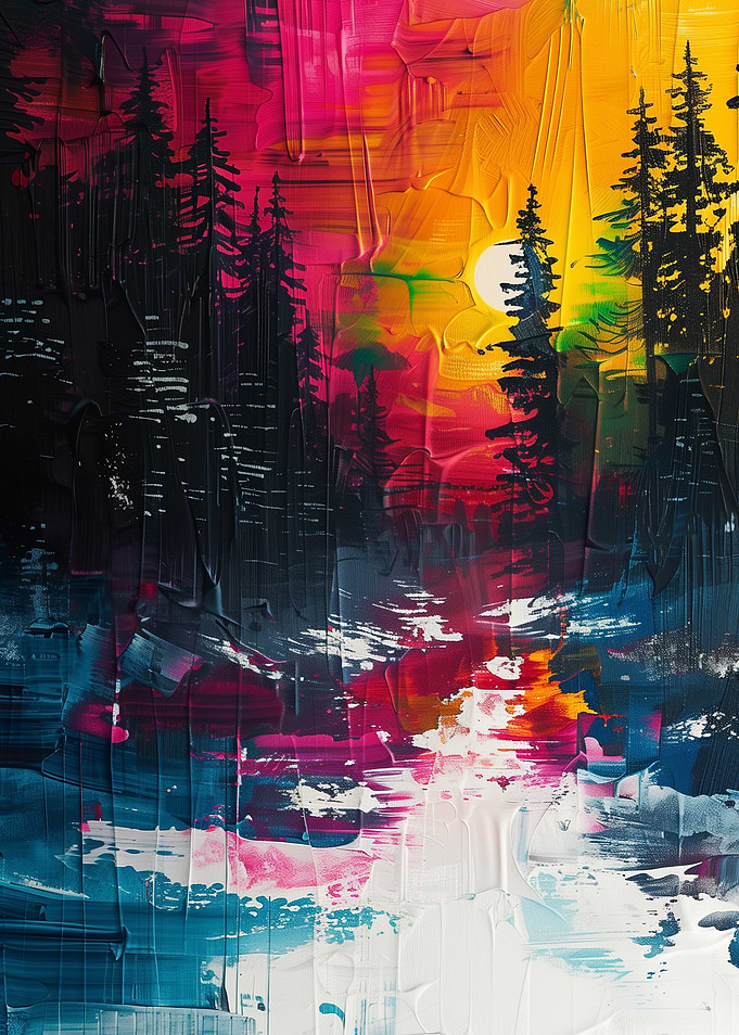 Sunset Forest Painting