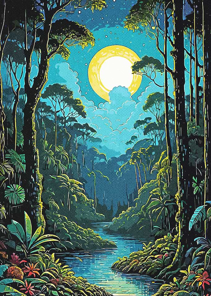 Moonlit Jungle River