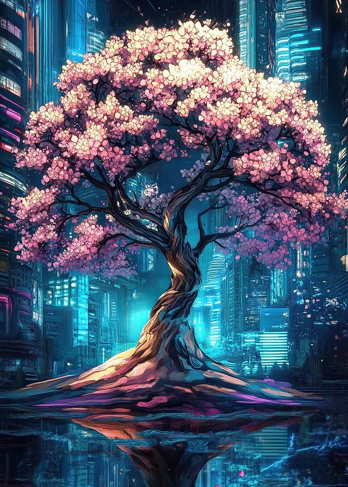 Cherry Blossom Cityscape