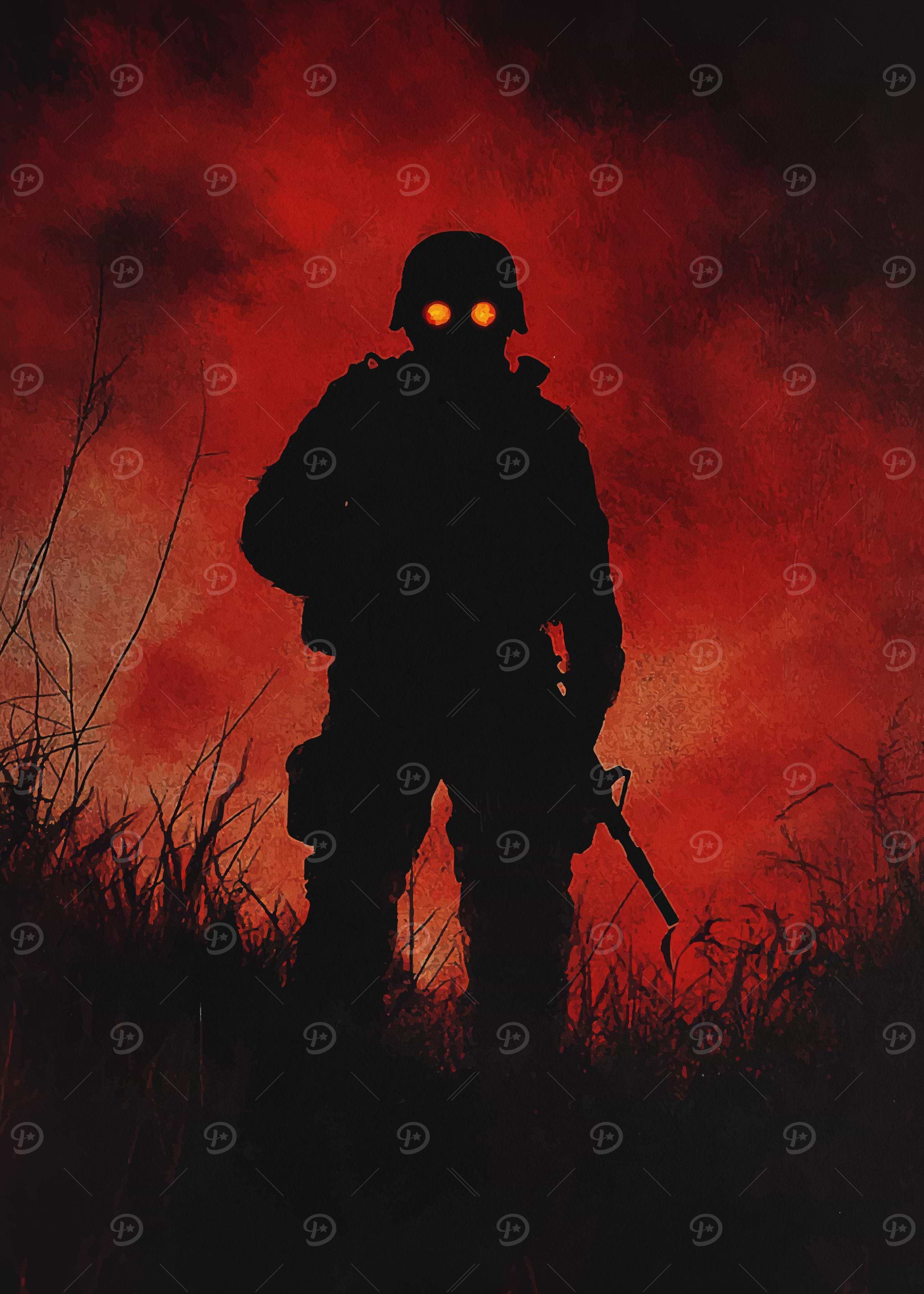 Silhouetted Soldier in Red