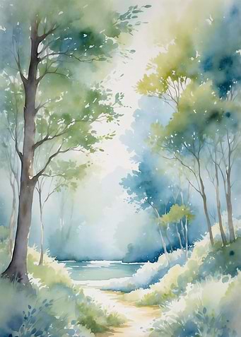Watercolor Forest Path