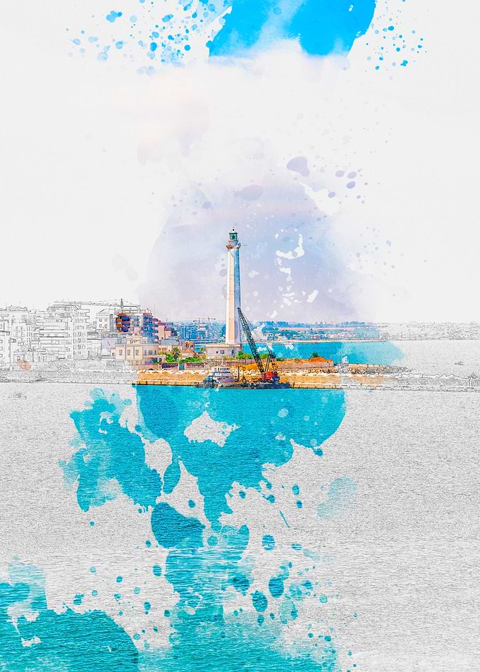 Lighthouse Watercolor Porto di bari