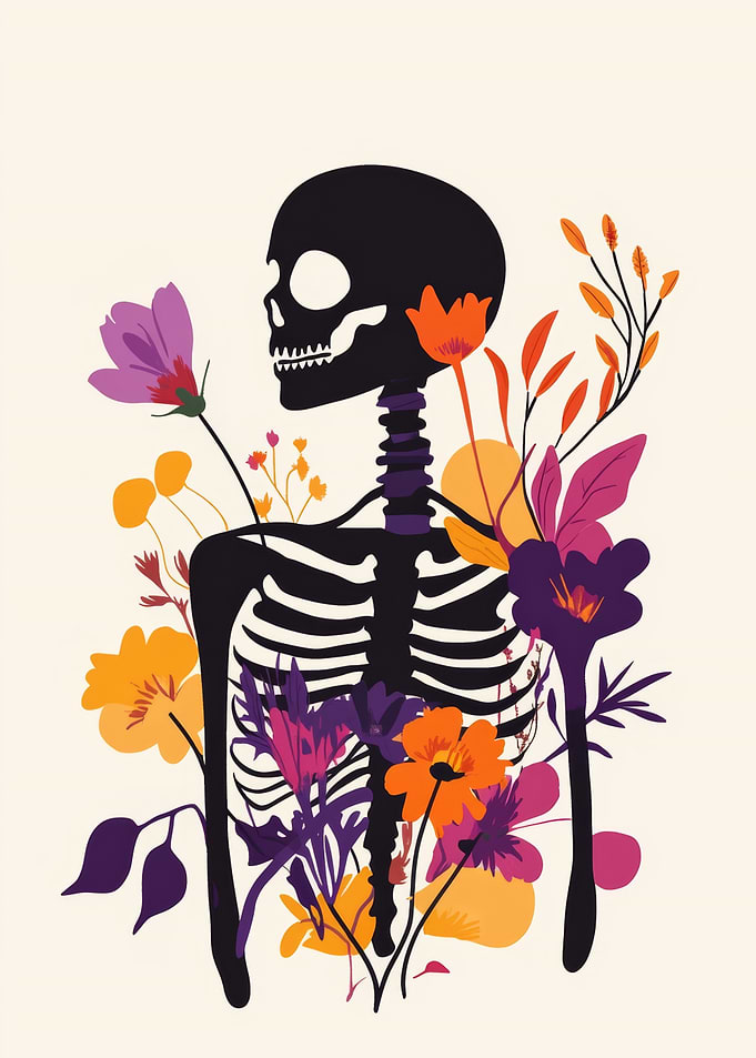 Floral Skeleton Art | Embrace Life and Beauty Beyond with Botanical Touch | Skeleton with Flowers