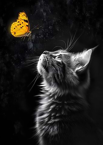 Cat Gazing at Butterfly