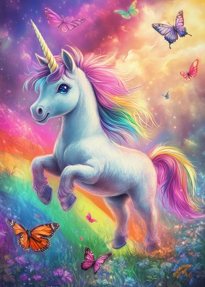 Rainbow Unicorn with Butterflies