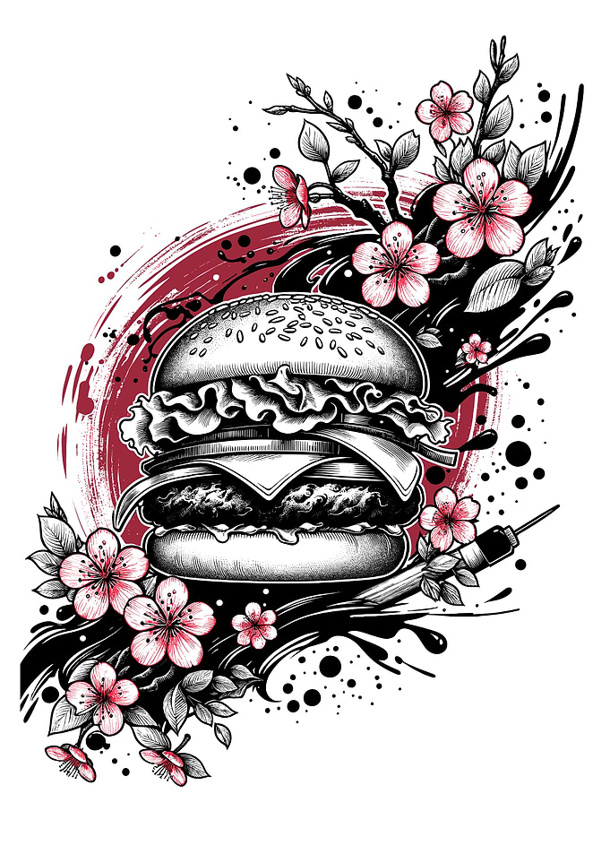 Burger with Cherry Blossoms