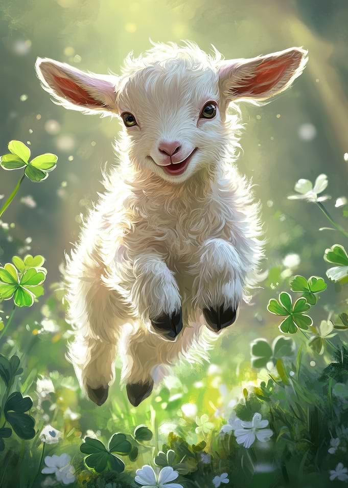 Smiling Lamb in Meadow