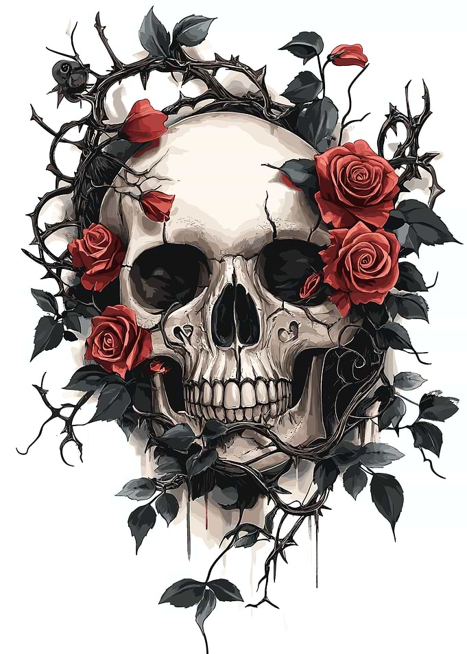 Gothic Skull and Roses