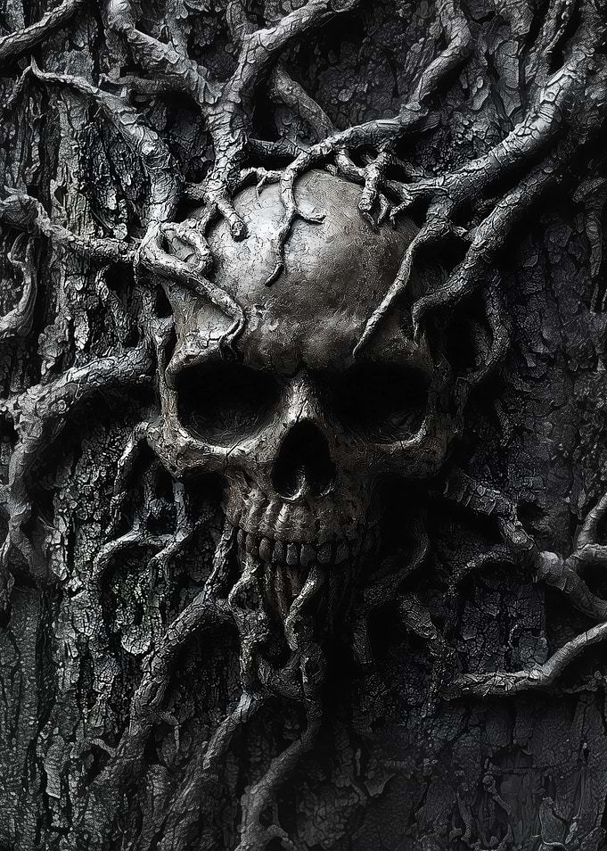 Skull Entangled in Roots