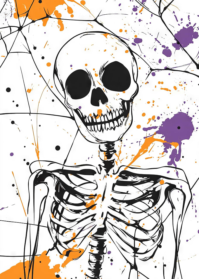 Bold &amp; Vibrant Skeleton Art - Pop of Color for Edgy Decor | Skeleton with Splashes