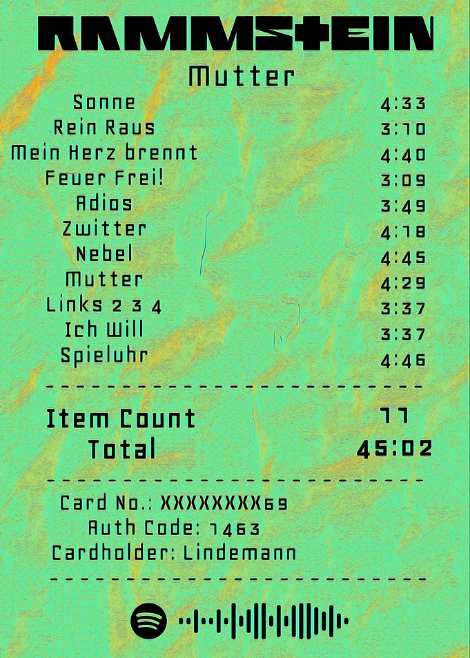 Rammstein Mutter Album Receipt