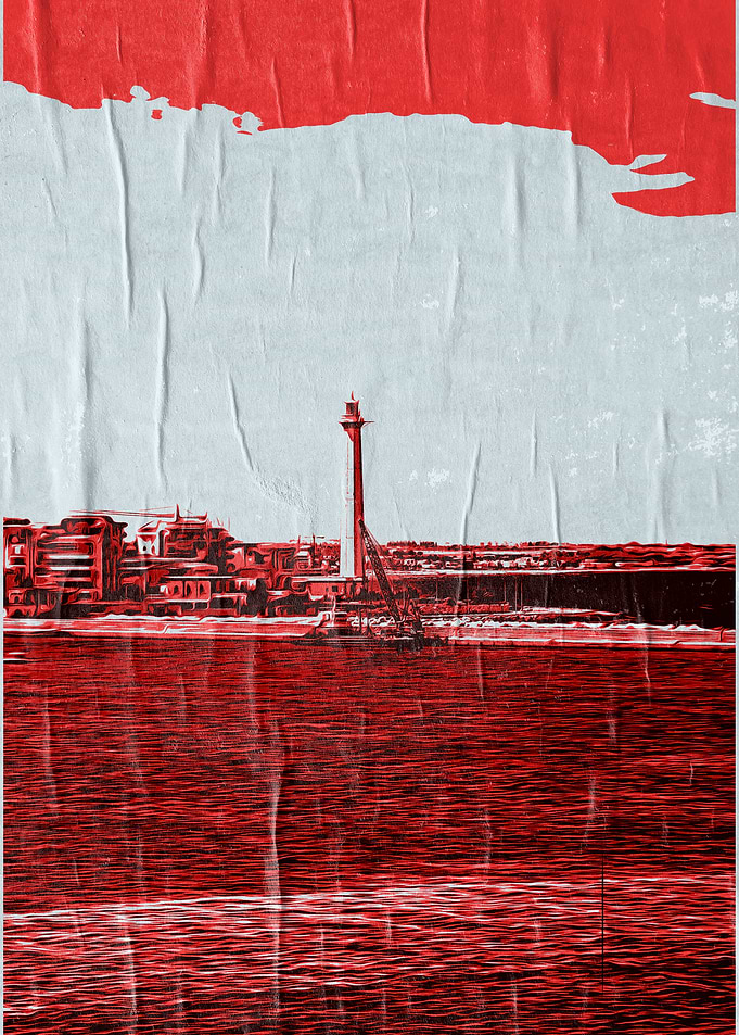 Red Cityscape Poster porto di bari