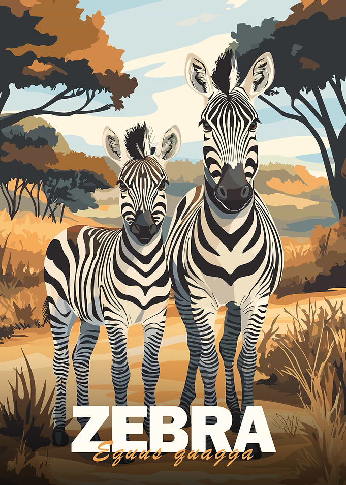 Zebra Family in Savannah
