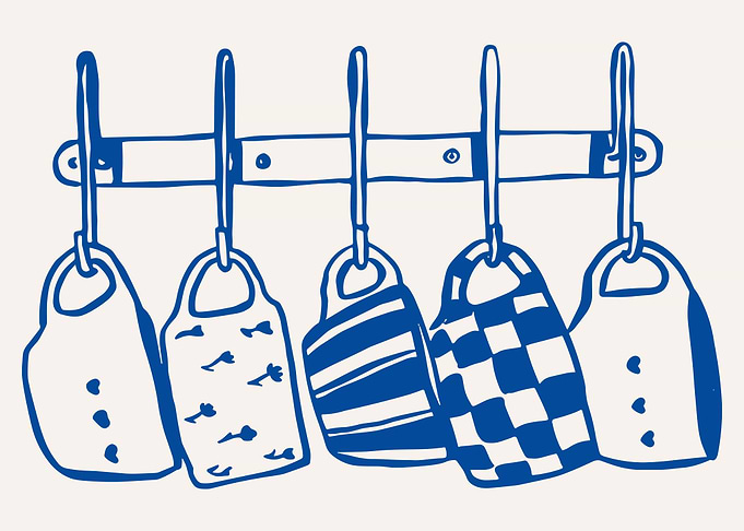 Blue Mugs on a Rack