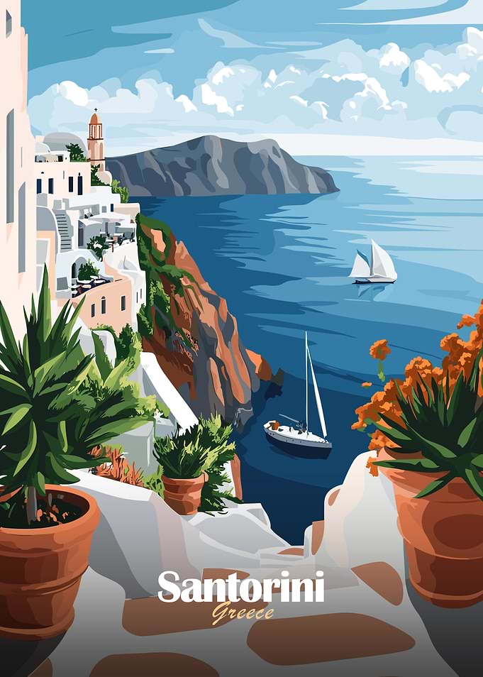 Santorini Greece Travel Poster