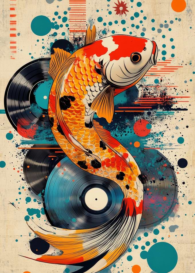 Koi Fish & Vinyl | Vibrant Koi Fish Pop Art | Unique Aquatic Decor