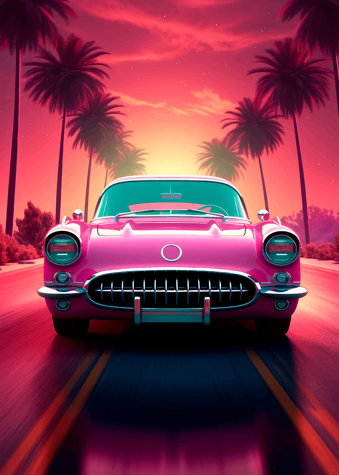 Pink Classic Car Sunset