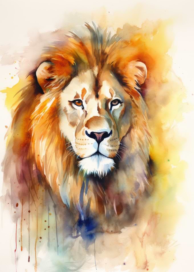 Lion Watercolor Portrait