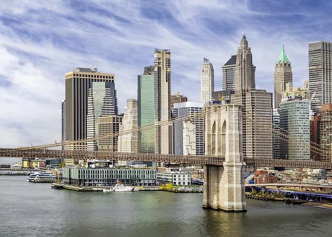 NYC Brooklyn Bridge with South Street Seaport