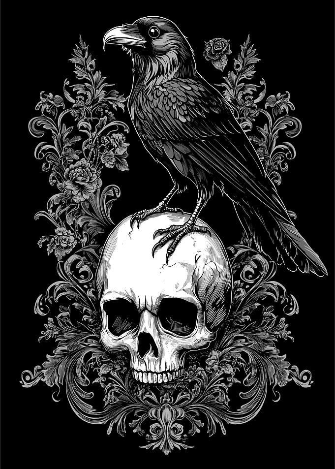 Gothic Raven on Skull