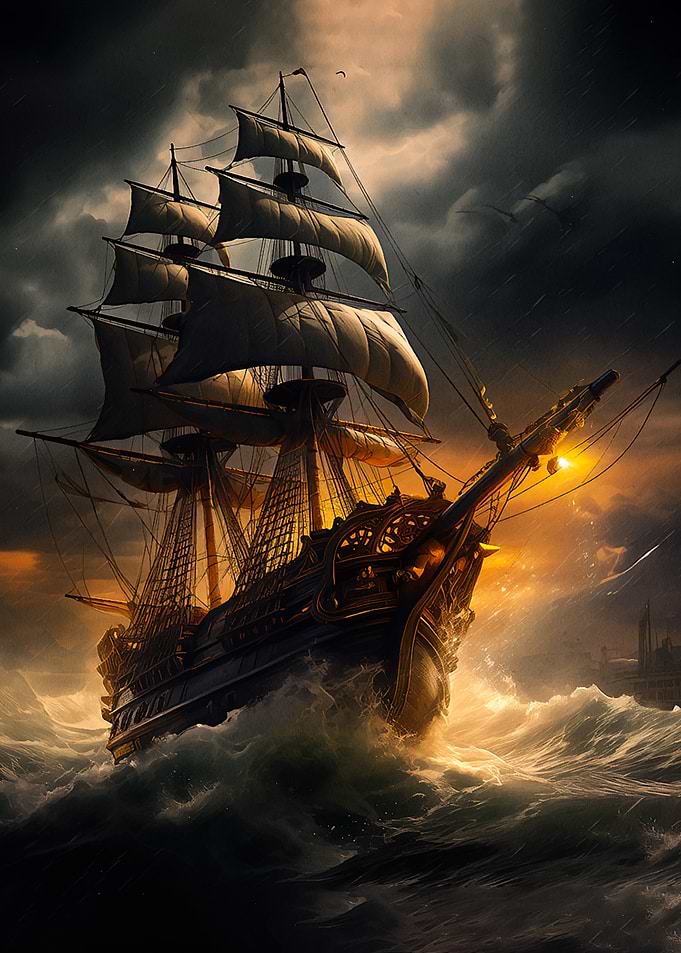 Galleon in Stormy Seas